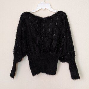 Black faux fur batwing sweater